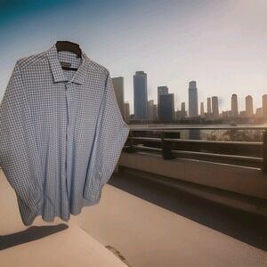 Geoffrey Beene Tall  Gray n Teal Dress Shirt 19, 37/38 Sleeve Wrinkle Free-G002